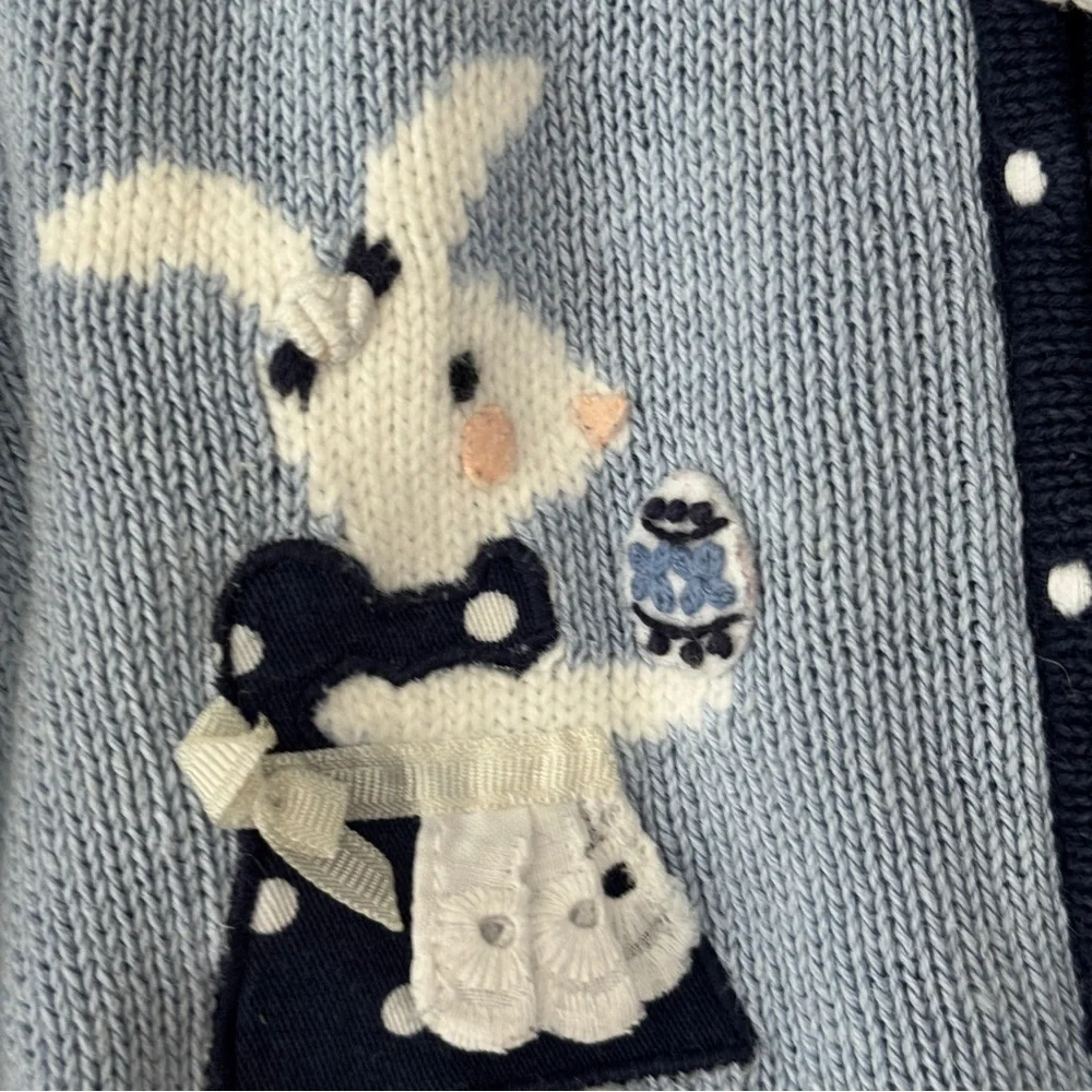 Vintage Harstrings bunny Easter eggs Intarsia knit cardigan sweater toddler girl